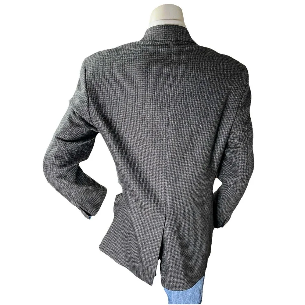 Ralph Lauren Chaps Blazer Jacket Men 40L Houndstooths 100% Pure Wool Sport Coat